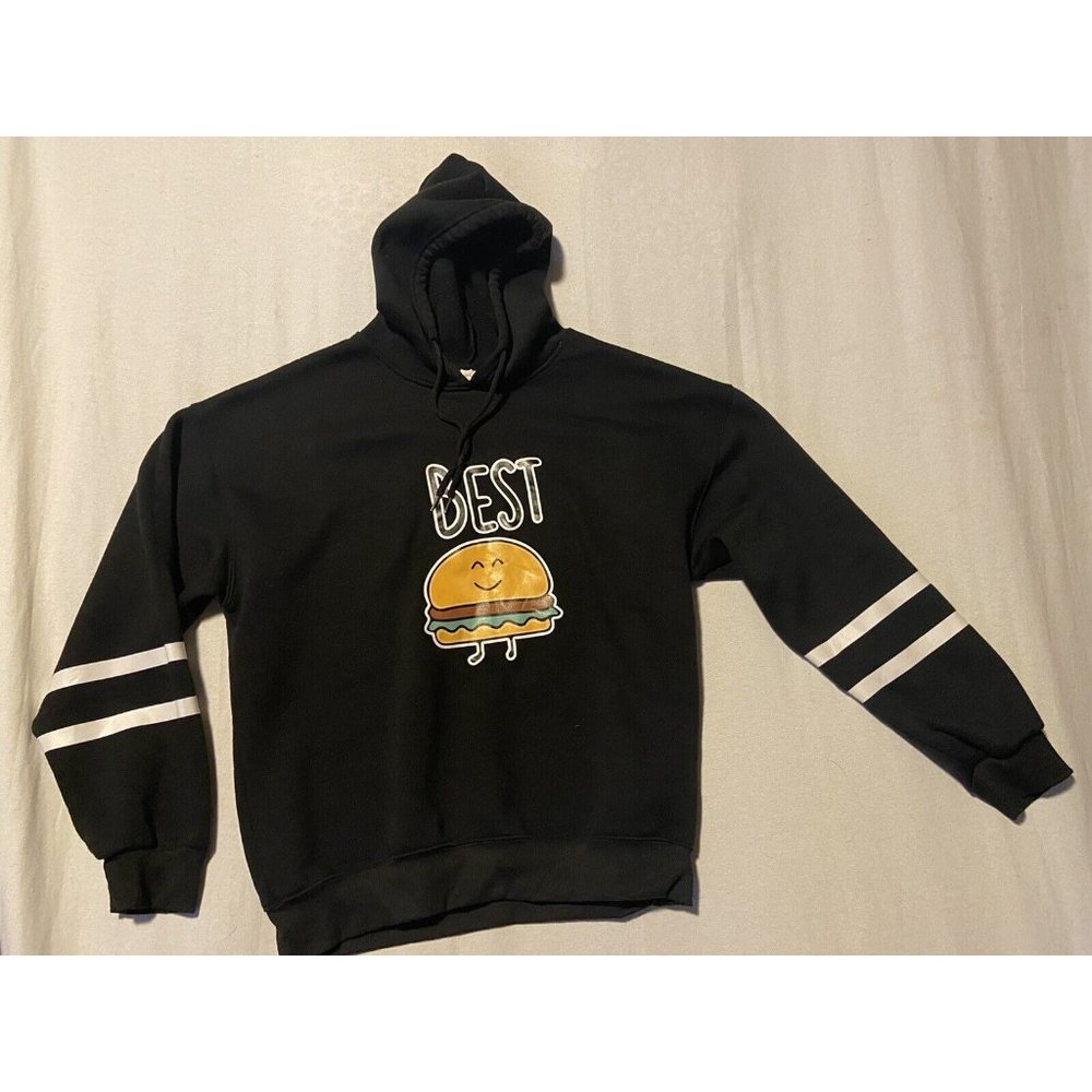 Unbranded Men's Black Hoodie Drawstring Hamburger Graphic Cotton Size Large